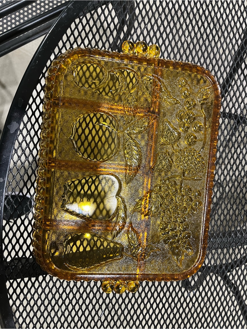 Amber Pressed Glass Divided Serving Dish